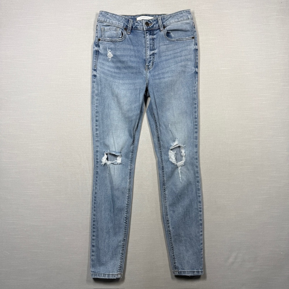 Eunina Bella Jeans Juniors 7 Blue Light Wash Super High Rise Skinny Distressed